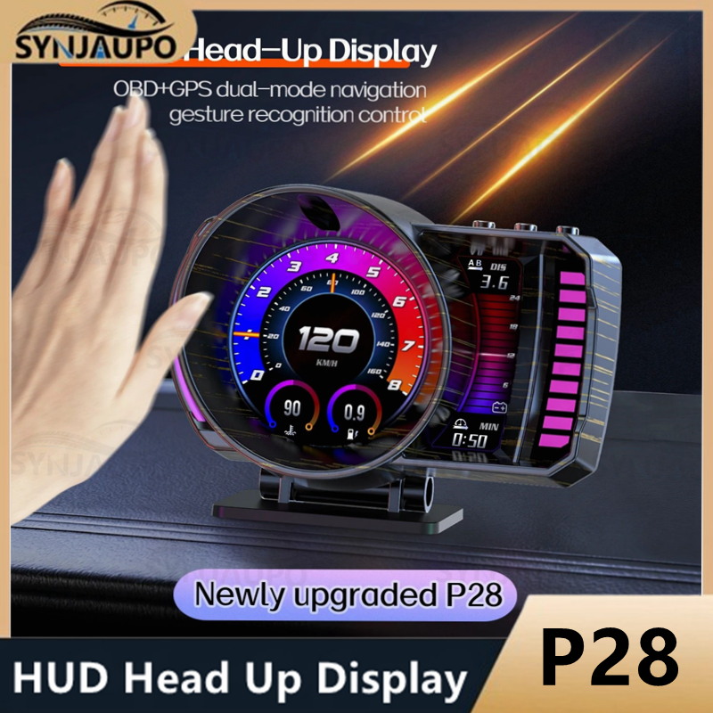 P28 Carro HUD Obd2 Computador A Bordo OBD + GPS + RGB Reconhecimento De Gestos Velocímetro Pára-Brisa Velocidade Turbo R