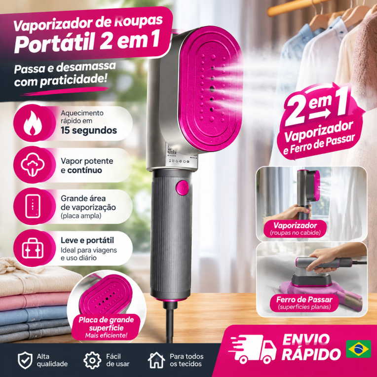 Vaporizador Elétrico Portátil Para Roupas-Engomar A Seco E Úmido Uso Doméstico Em Viagens