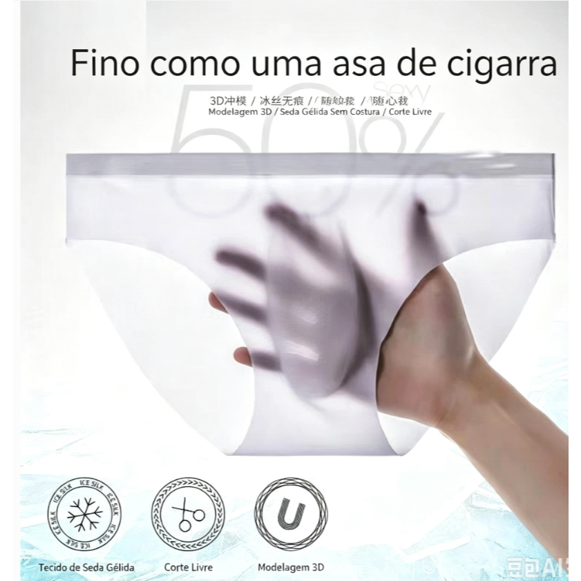 Roupa íntima masculina, cuecas masculinas de seda gelada, respiráveis, de secagem rápida, sem costura, transparentes, ul