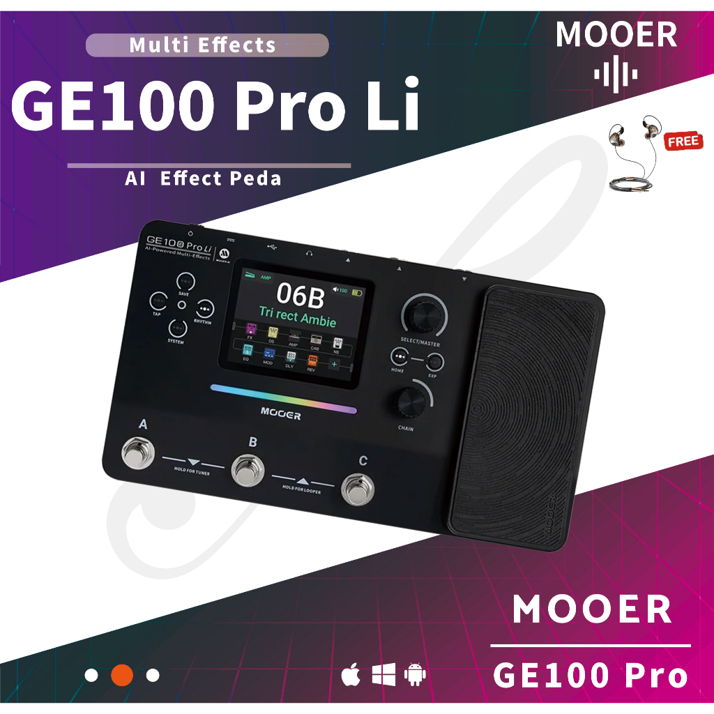 Multiefeitos Inteligentes Mooer GE100 Pro Li Ai Com 50 Bancos De Tom E 3 Predefinições Por Banco