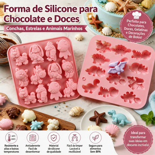 Kit 2 Formas de silicone de dinossauro para chocolate e biscoitos-sem BPA, ótimas para sobremesas e bolos