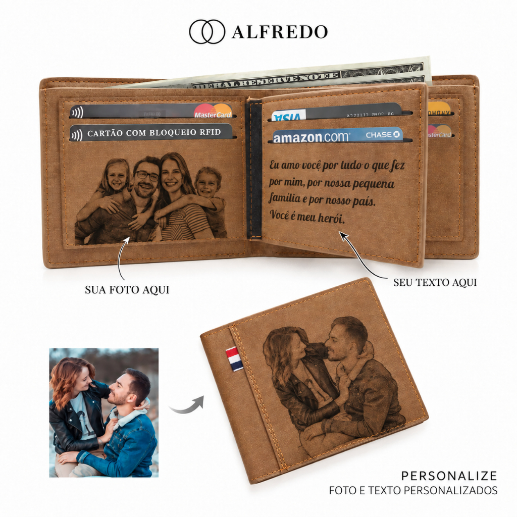 Carteira De Gravação De Imagem Couro Do Plutônio Bifold Foto Personalizada Gravada Festival Presentes Para Ele