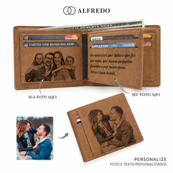 Carteira De Gravação De Imagem Couro Do Plutônio Bifold Foto Personalizada Gravada Festival Presentes Para Ele