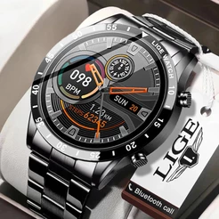 LIGE Relógio Inteligente Masculino Tela De Toque Completa Esportes Fitness Pulseira IP67 À Prova Dip67 Água Bluetooth Pa