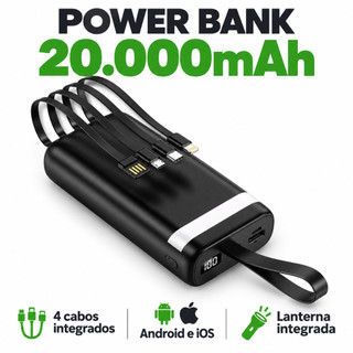 Power Bank Universal de 20.000mAh Carregador Portátil para Android e iOS, Inclui Lanterna…