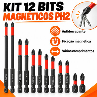 Bits Magnético Ponteira Philips Parafusadeira Ph2 Jogo 6/12 Pcs Imantado Antiderrapante Com Imã Sextavado