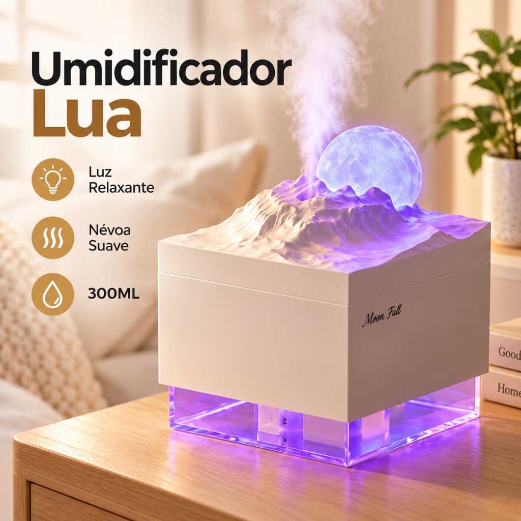 Umidificador de Ar Queda da Lua Luminária Abajur Difusor Aromatizador Mini 300ml