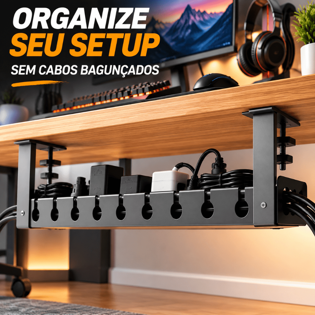 Organizador de cabos e fios guia de cabos baixo mesa Setup gamer esconder canaleta p/ cabos