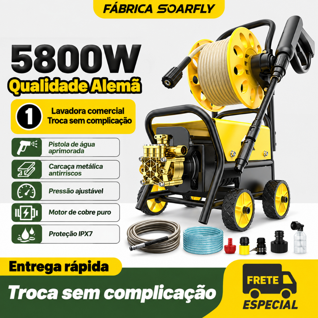 SOARFLY Lavadora de Alta Pressão Profissional Portátil 5800W 12L/min