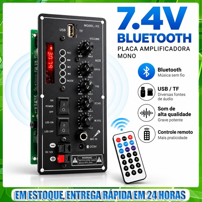 Caixa Amplificadora De Som 7.4V Placa Amplificador Dente Azul