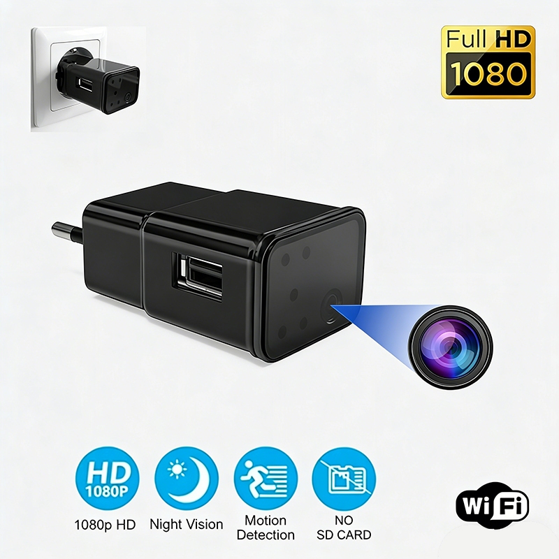 WiFi Carregador USB Plug-in Câmera 1080P Visão Remota Fonte De Alimentação De Parede Noturna Verificação CCTV Câmera