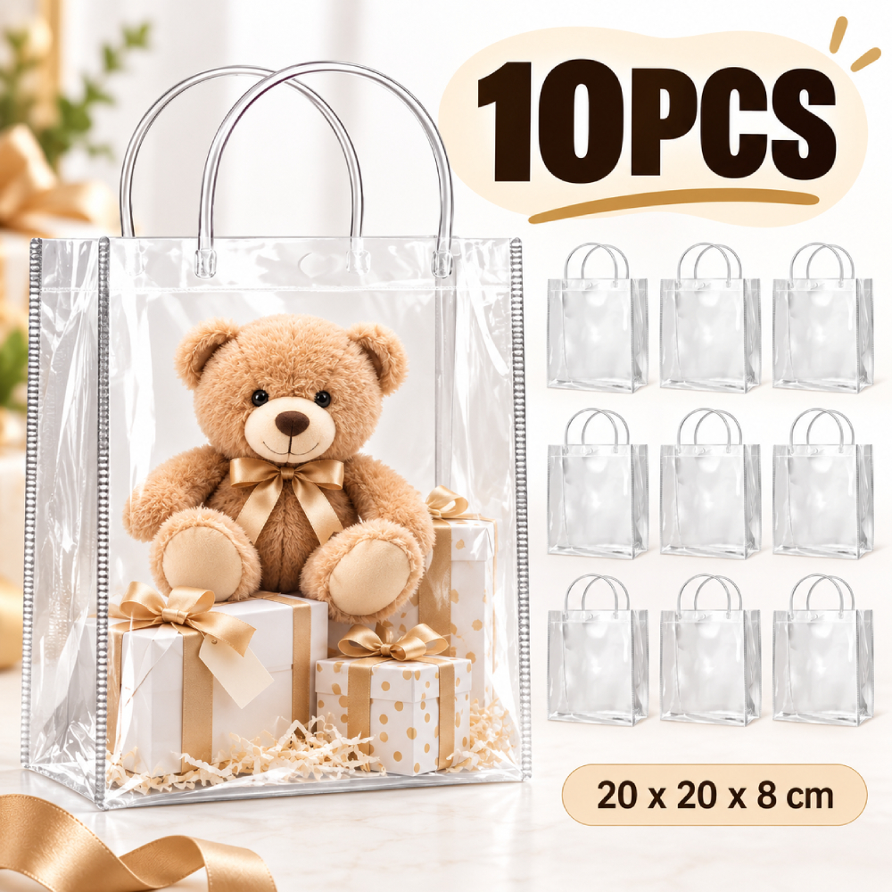 Kit 10 Sacola Transparente para lembrancinhas Presentes Fecho em Botão PVC Reutilizável Festas