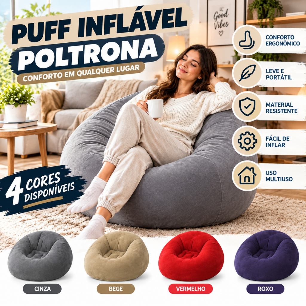 Puff Inflável Poltrona Aveludado Sofá Portátil Preguiçoso