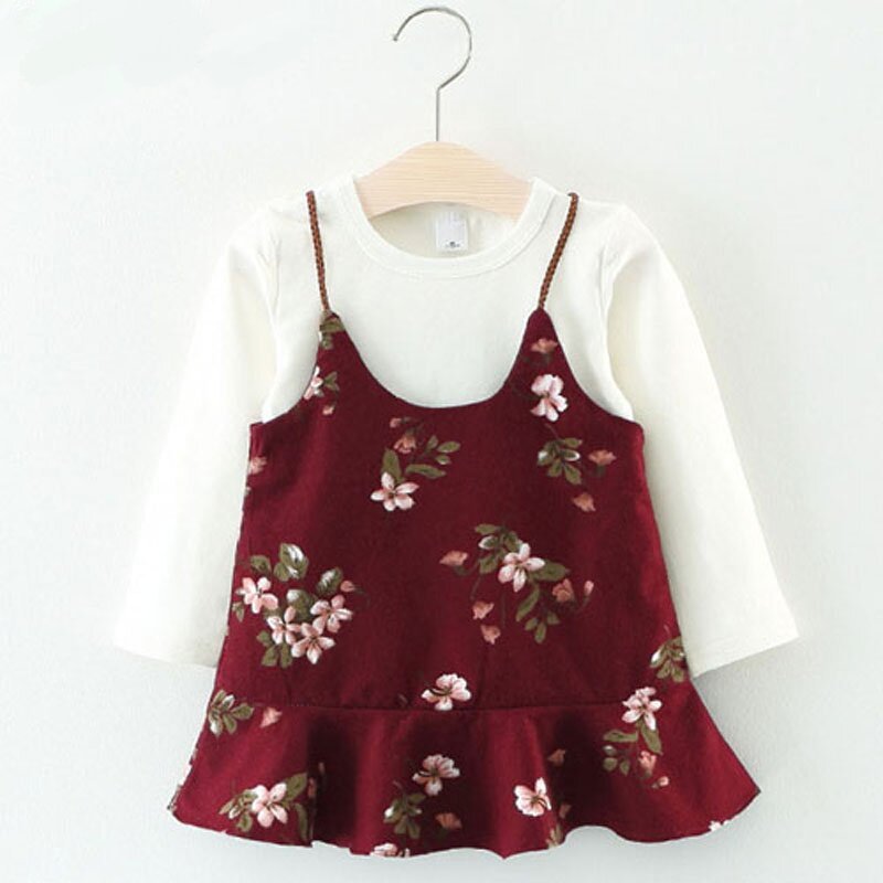 Terno feminino branco de manga comprida + saia tipo estilingue estampada vermelha primavera outono conjunto de 2 peças