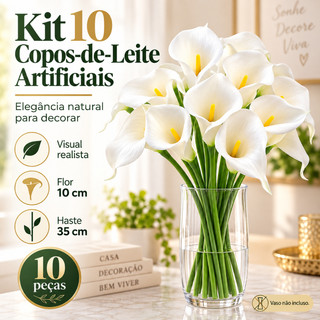 Kit 10 Hastes Vara de Copo de Leite Toque Real Artificial