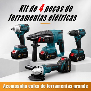 Kit Ferramentas 4 em 1 | sem escova 48V com Bateria de lítio e maleta completa,Esmerilhadeira,com 4 ou 2 baterias
