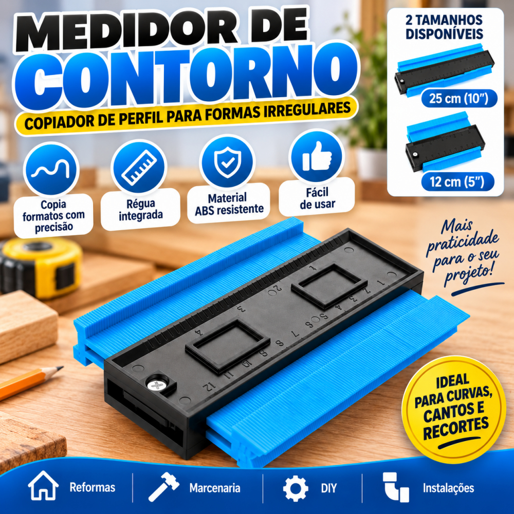 Medidor de Contorno 12/25cm Copiador de Perfil para Curvas e Formas Irregulares ABS