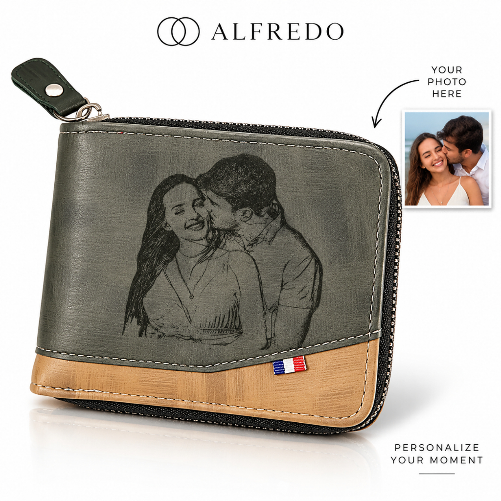 Presentes para Dia dos Pais Carteira Personalizada De Homens Com Foto Zíper Nome Texto Para Couro