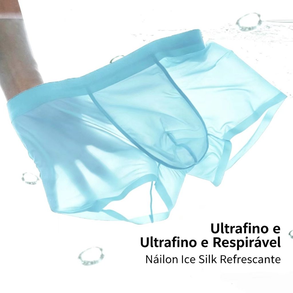 Cuecas masculinas de seda gelada, respiráveis em malha, cintura média, boxer briefs sem costura, roupa íntima masculina