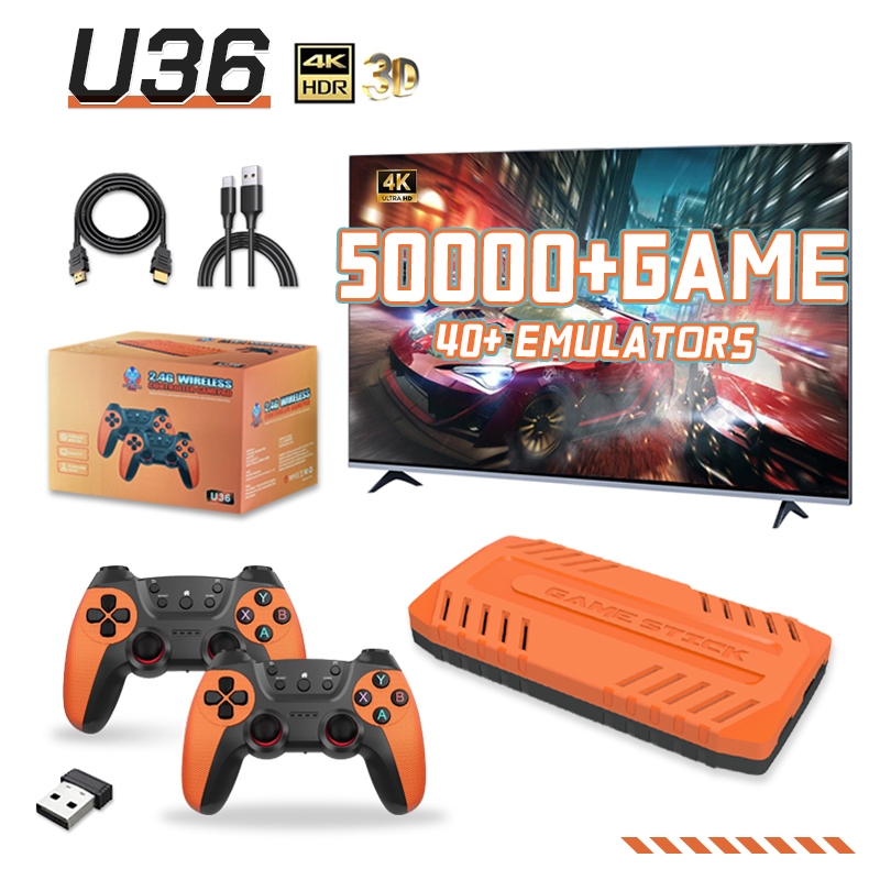 U36 Retro Game Stick, console de jogos com vídeo 4K, mais de 50.000 jogos, mais de 40 emuladores, 2 comandos