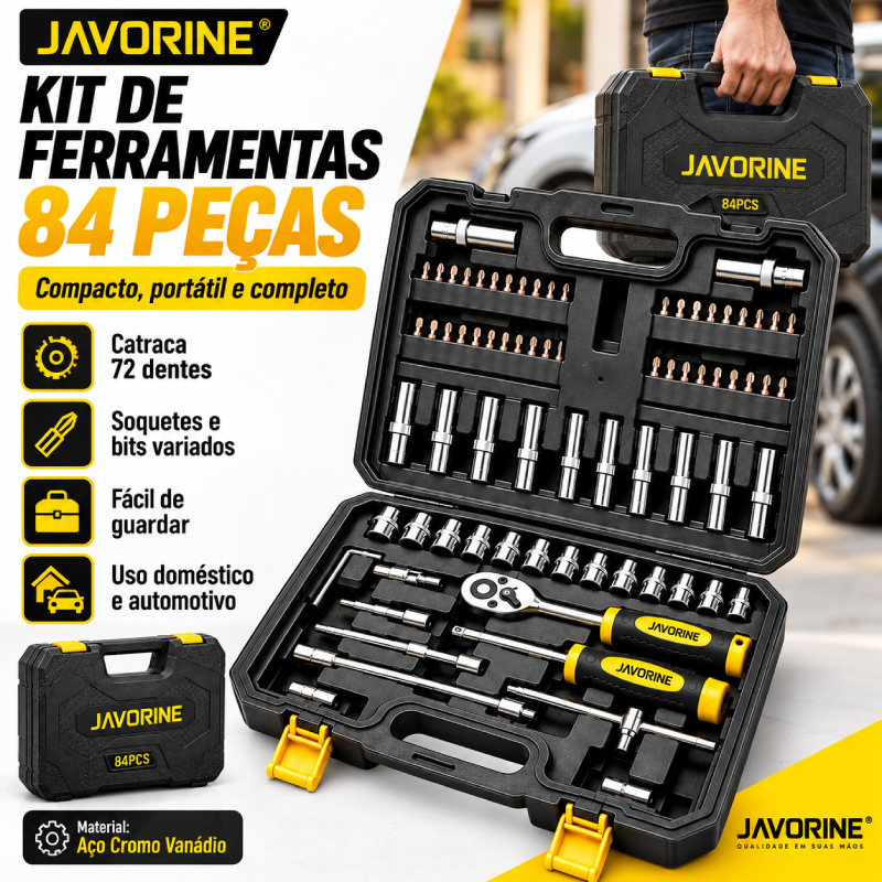 Kit Jogo de Ferramentas 84 Peças Catraca 72 Dentes 1/4" com Soquetes e Bits Maleta Completa para Carro Oficina e DIY Alt