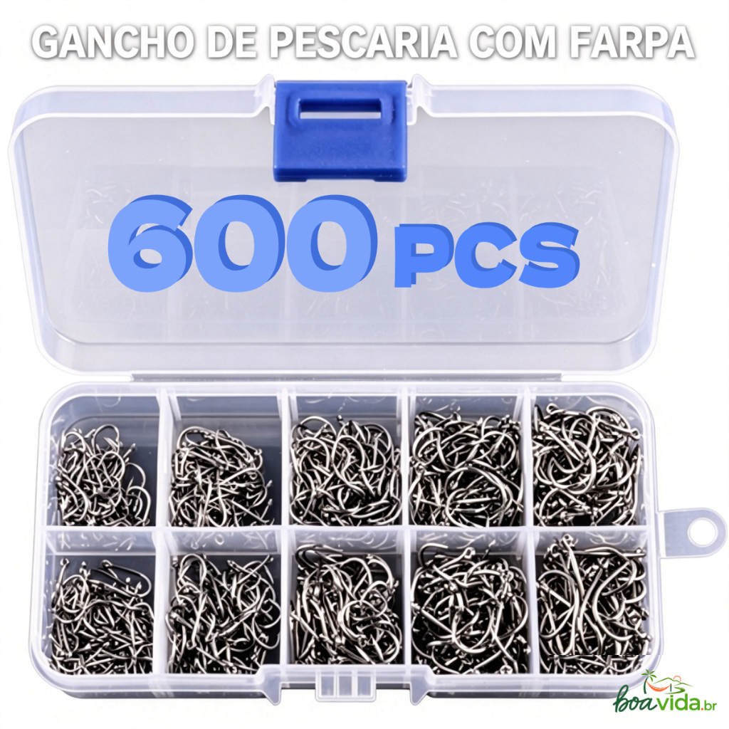 Kit de Pesca 600 Anzóis De Tamanhos 3 A 12 Com Estojo De Armazenamento