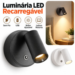 Luminária de Leitura LED Sem Fio Recarregável Arandela de Parede Abajur de Cabeceira para Quarto  recarregável por USB