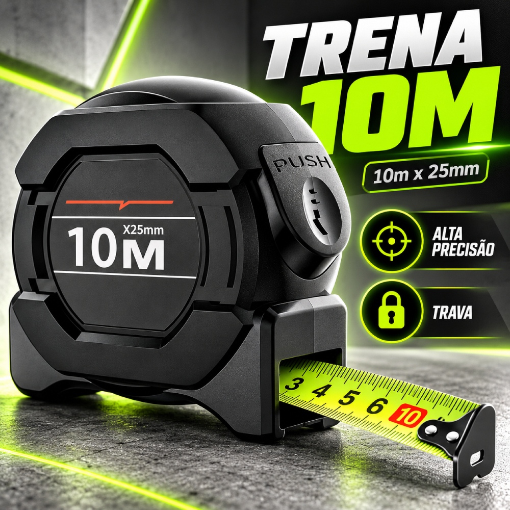 Fita Métrica Aço Inoxidável carbono 10m De Alta Precisão trena Profissional Fluorescente Trava