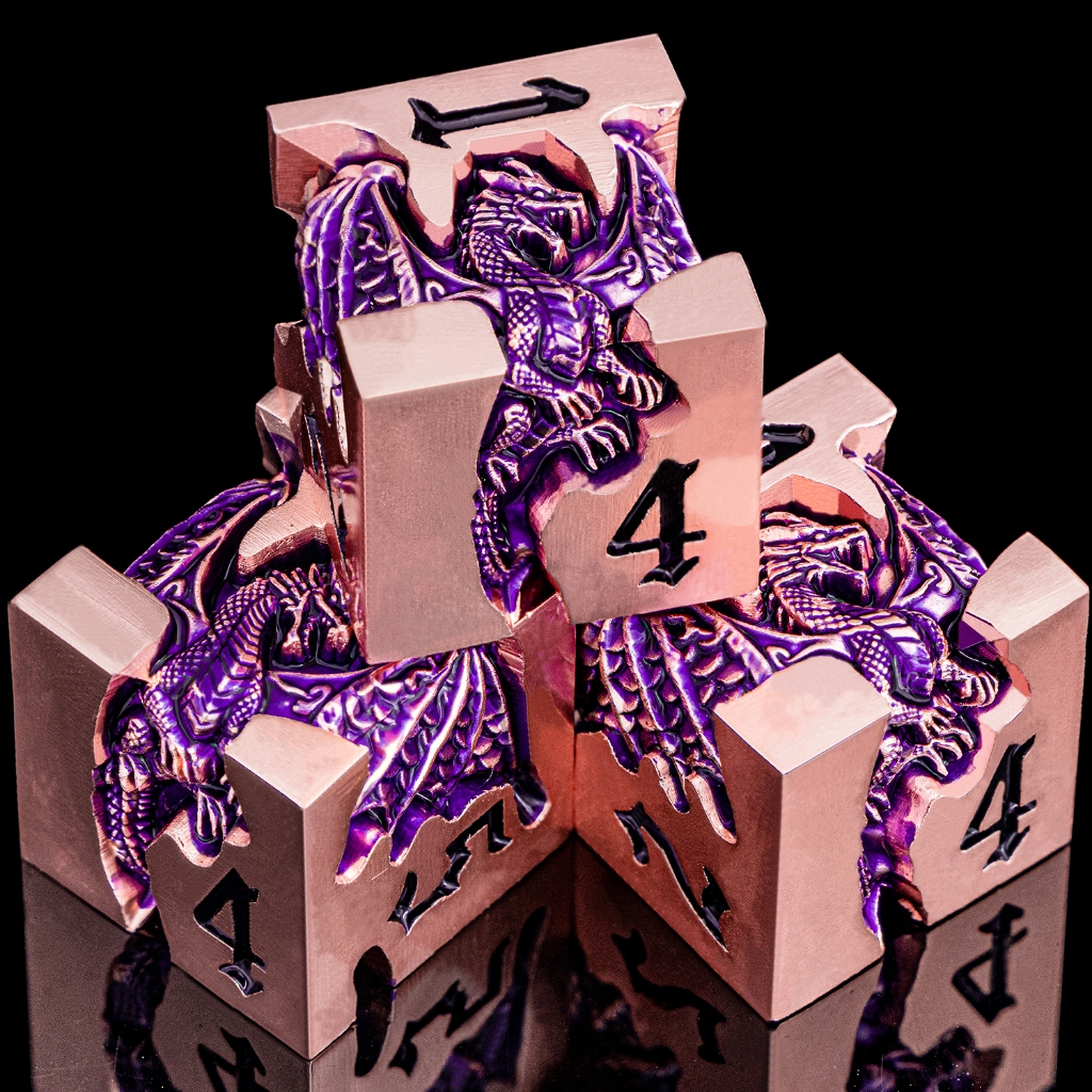 7 Pcs Vermelho Cobre Roxo Dragão Metal DND Dice Set D20 D & Dungeon and Dragon Pathfinder Jogo De RPG De Mesa + D6 Tabul