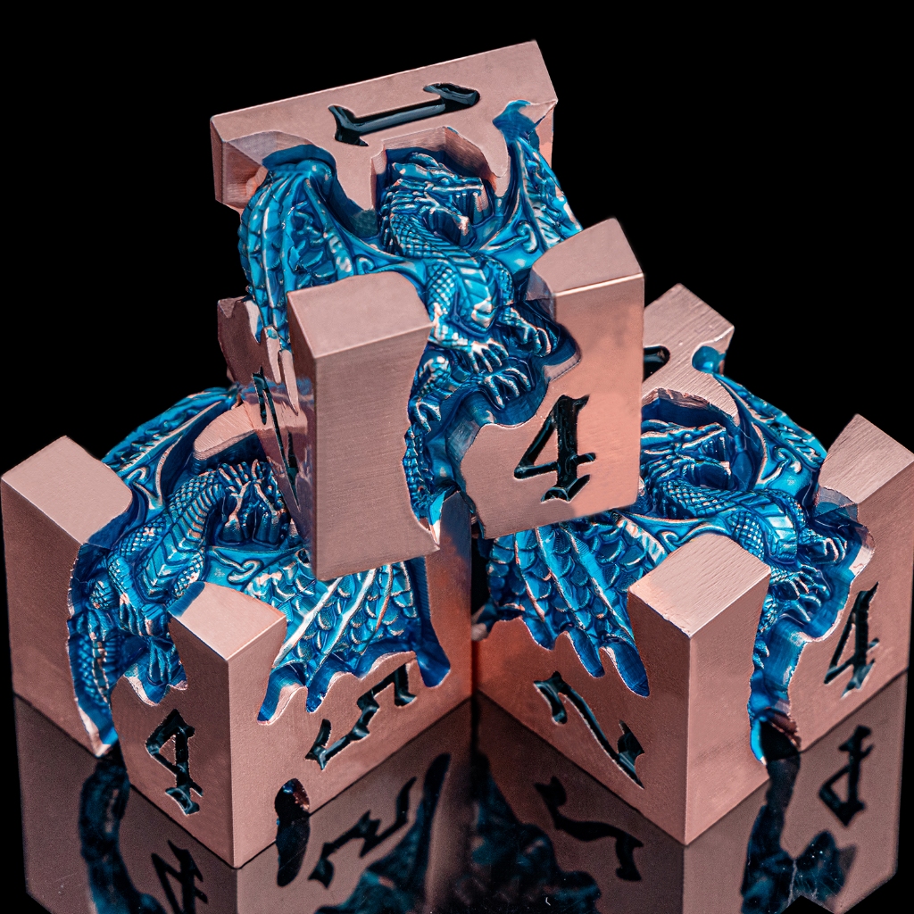 7 Pcs Vermelho Cobre Azul Dragão Metal DND Dice Set D20 D & Dungeons and Dragons Pathfinder Jogo De RPG De Mesa + D6 Tab