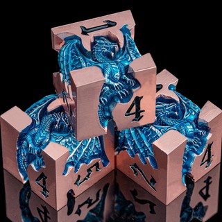 7 Pcs Vermelho Cobre Azul Dragão Metal DND Dice Set D20 D & Dungeons and Dragons Pathfinder Jogo De RPG De Mesa + D6 Tab