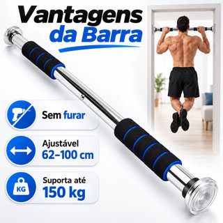 Barra Fixa de Porta Ajustável 64-100cm para Exercícios, Calistenia, Crossfit, Musculação e Fitness