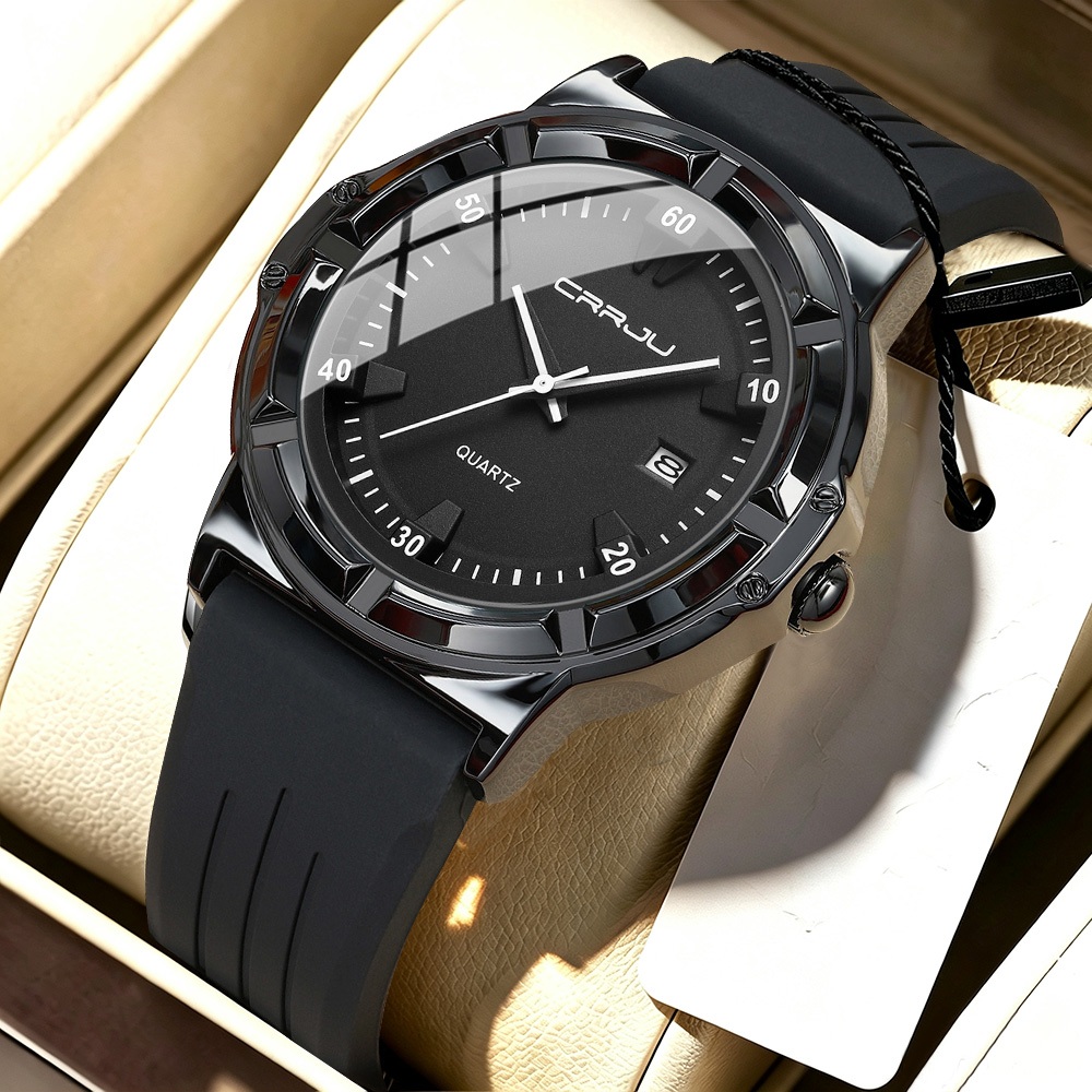 Relógio Masculino CRRJU Marca Genuína Moda Pulseira De Silicone À Prova D'água Quartzo Analógico Estilo Esportivo Minima