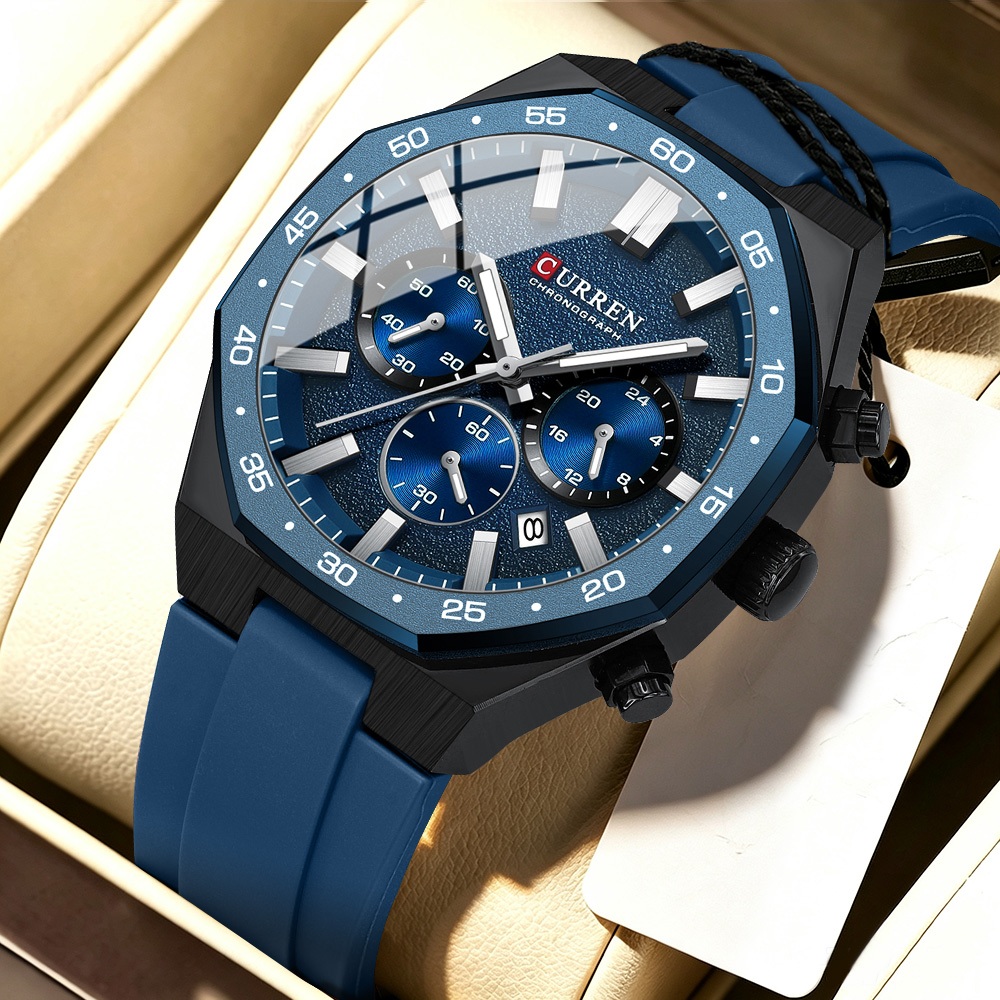 Novo CURREN Relógio Masculino Moda Casual Cronógrafo Com Pulseira De Silicone Mãos Luminosas Exibição De Data Esportes A