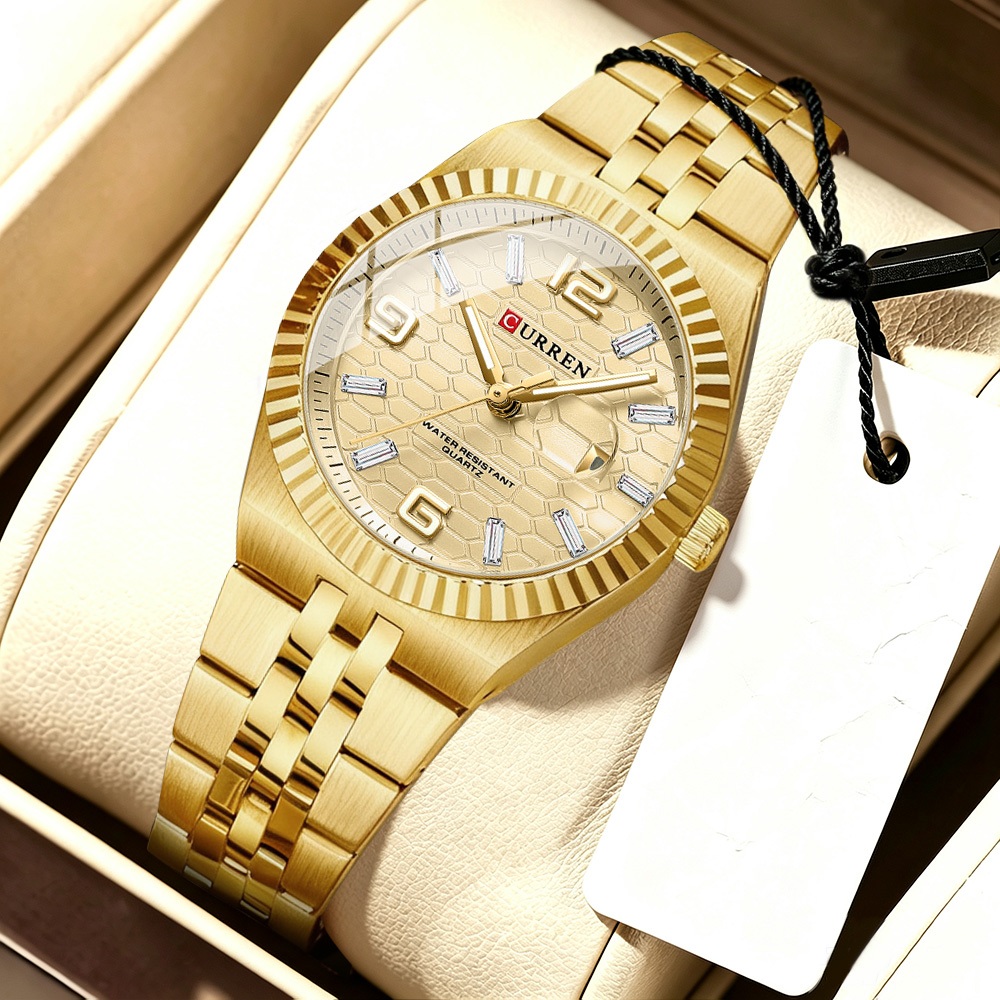 Relógio Feminino CURREN Marca Autêntica Moda Versátil Design Único Mãos Luminosas Exibição De Data 33mm Mostrador De Aço