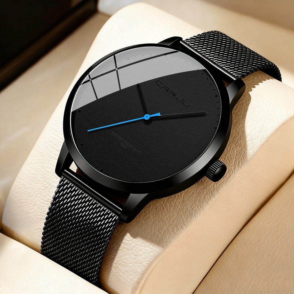 Relógio Masculino CRRJU Marca Original Moda Rua Simples Pulseira De Aço Inoxidável Negócios Casual Quartzo Analógico À P
