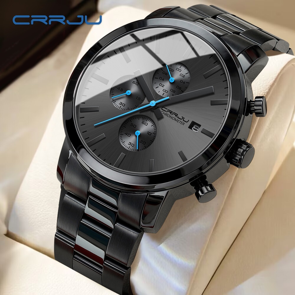 Nova Chegada Relógio De Aço Inoxidável CRRJU Masculino À Prova D'água Estilo Único Moda Esportiva Militar 2287 xs