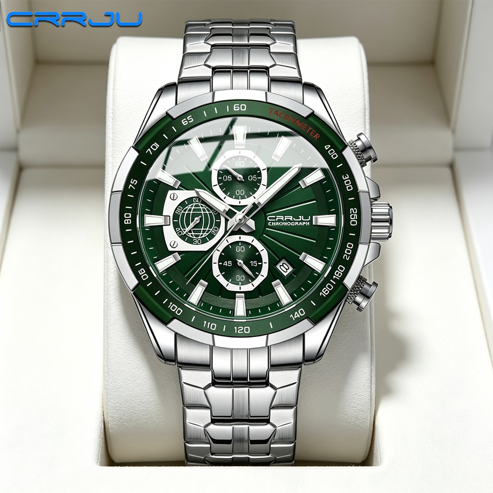 CRRJU Relógio Masculino Novo Design Multifuncional Ponteiro Luminoso Mostrador De Aço Inoxidável Moda Top Marca De Luxo