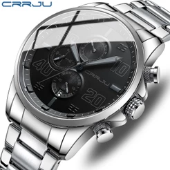 Marca Original CRRJU Relógios Masculinos Multifuncional Cronógrafo De Aço Inoxidável Moda Retro Estilo Único Quartzo À P