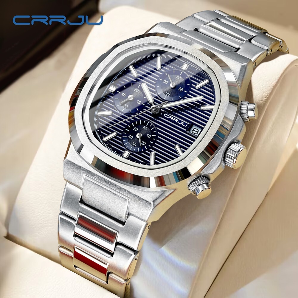 CRRJU Relógio Masculino Nova Marca Original Cronógrafo Ponteiro Luminoso De Aço Inoxidável Correia Fashion Casual 2319 X