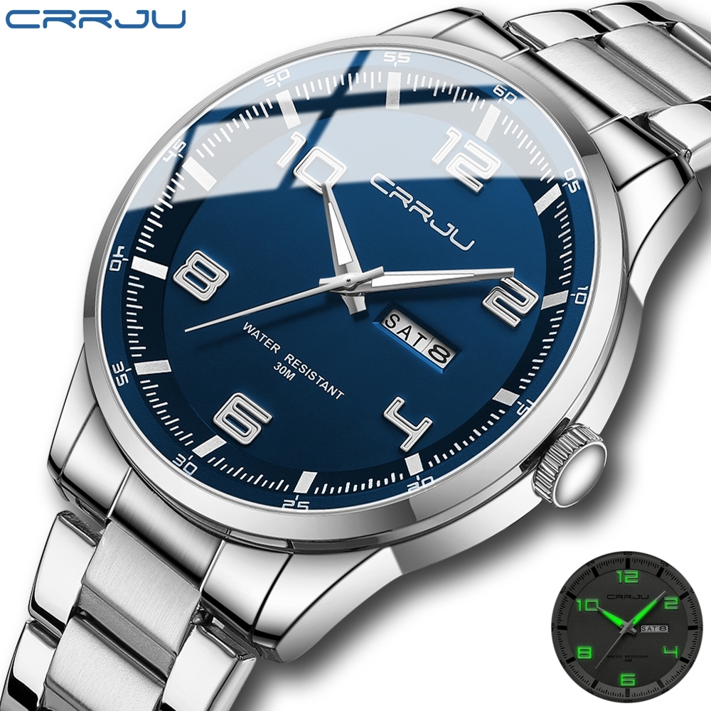 CRRJU Relógio Masculino Marca Original Moda Simples Luminoso Analógico Pulseira De Aço Inoxidável Casual Negócios Esport