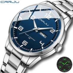 CRRJU Relógio Masculino Marca Original Moda Simples Luminoso Analógico Pulseira De Aço Inoxidável Casual Negócios Esport