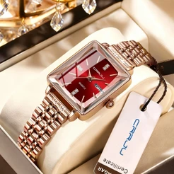CRRJU Relógios Femininos Originais Novo Top De Luxo De Alta Qualidade Em Aço Inoxidável Quadrado Design Exclusivo Mostra