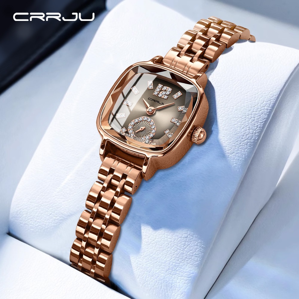 CRRJU Original Senhoras Relógio Top Luxo De Alta Qualidade Aço Inoxidável Quadrado Design Único Mostrador Moda Casual Ne