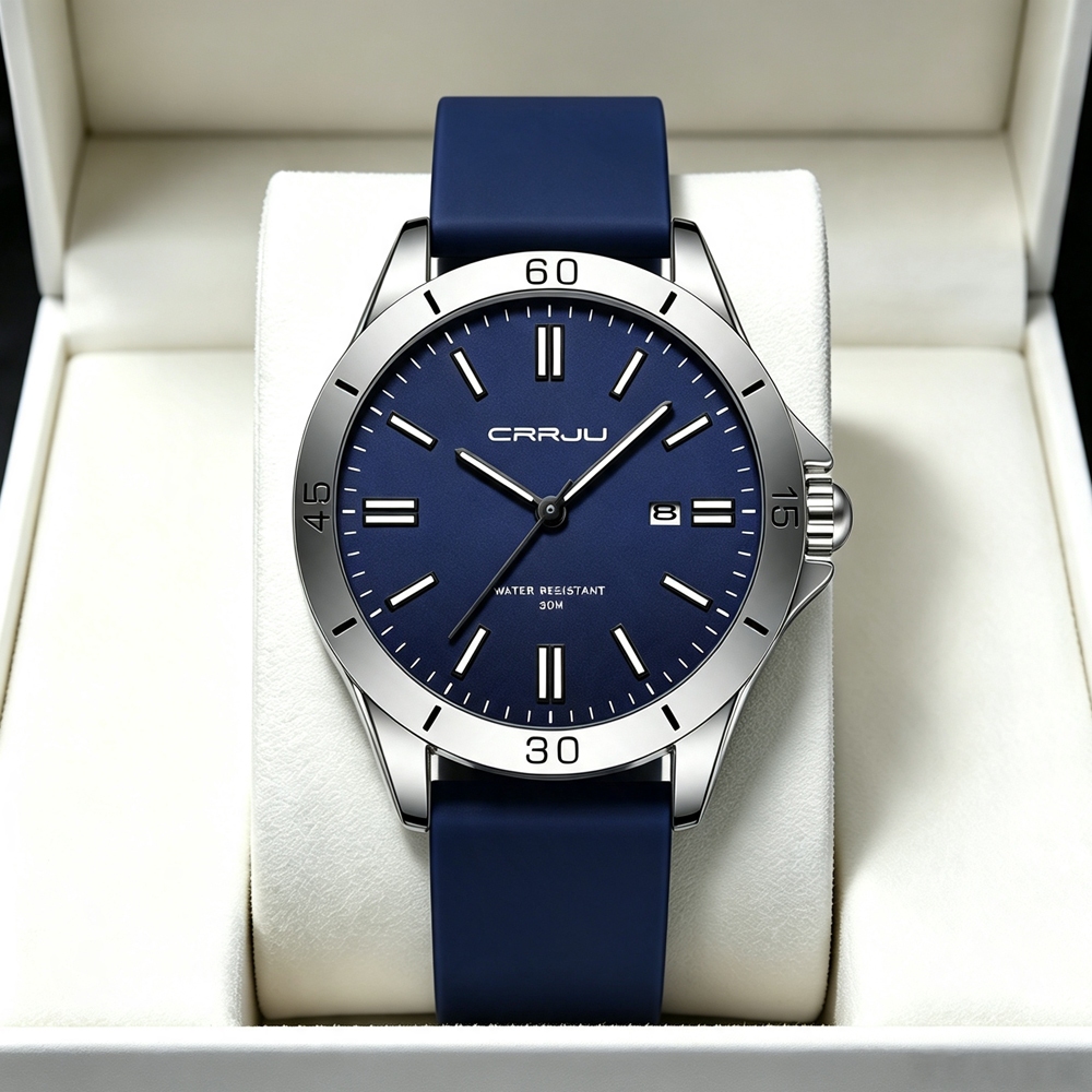 Relógio Masculino CRRJU Original Genuíno Nova Moda Simples Luminosa Pulseira De Silicone Casual Negócios Esportes Quartz