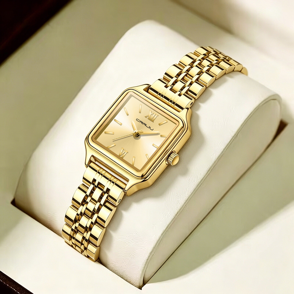 CRRJU Relógio Feminino Nova Chegada Marca Genuína Ouro Luxo Pulseira De Aço Inoxidável Quadrado Minimalista Pequeno Most