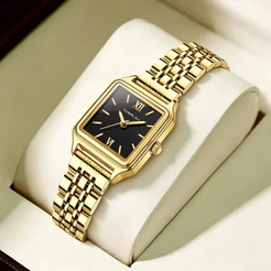 Novo Relógio Feminino CRRJU Pulseira De Aço Inoxidável Ouro Rosa Genuíno Elegância Minimalista Com Mostrador Pequeno Qua