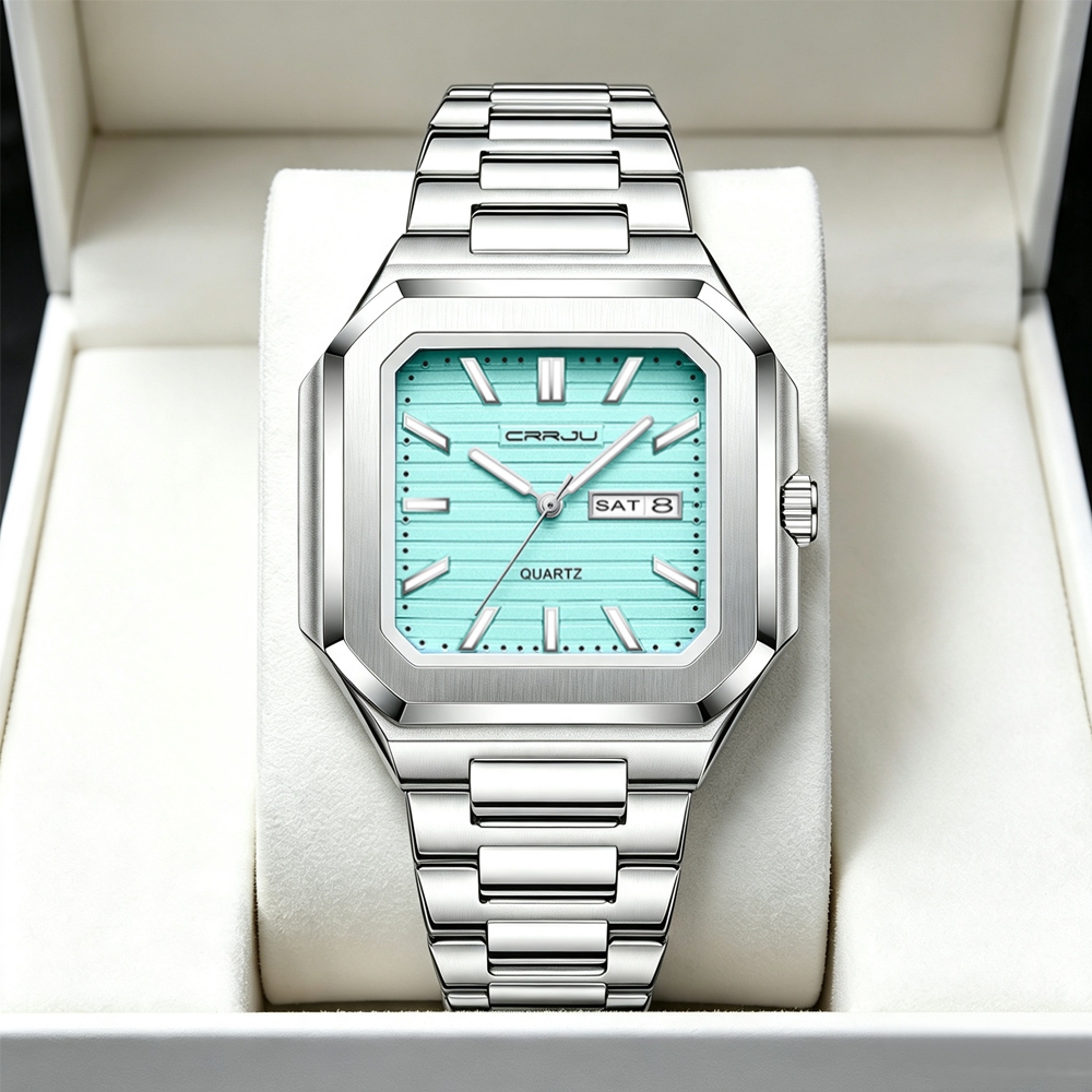 Relógio Masculino CRRJU Autêntico Marca Nova Moda Pulseira De Aço Inoxidável Mãos Luminosas Único Minimalista Grande Mos