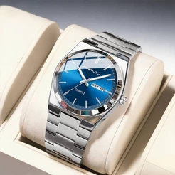 Novo Relógio Masculino CRRJU Moda Genuína Pulseira De Aço Inoxidável Minimalista Pequeno Mostrador Luminoso Mãos Data Ca