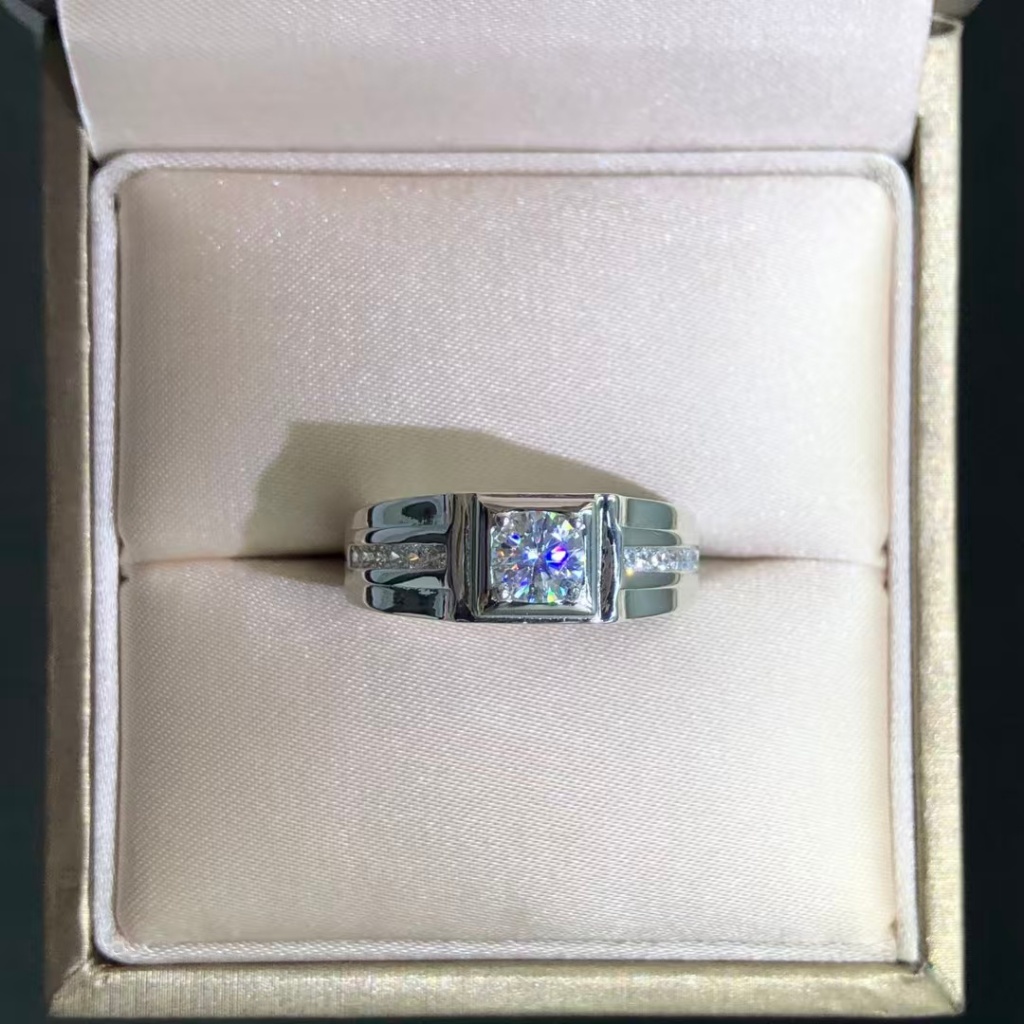 Anel masculino Micro-incrustado estilo Moissanite anel de prata esterlina PT950 platina não desbotada não alérgica pedra
